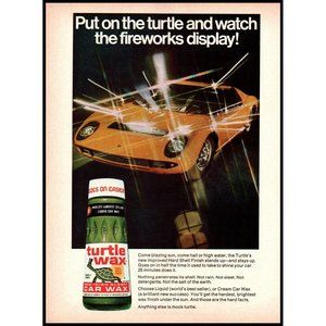 1971 Turtle Wax Green Bottle Vintage Print Ad Ferrari Italy Italian Wall Art 70s